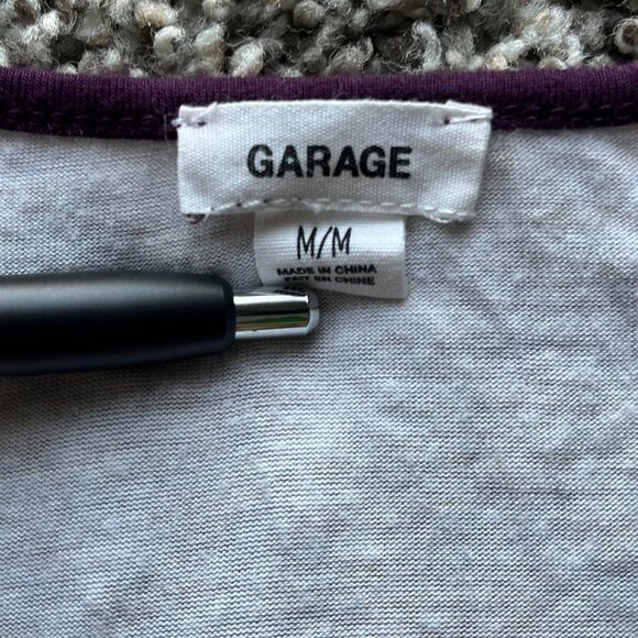 Garage Purple White Shirt Womens Medium Long Sleeve Stretchy Flowy Top - Picture 2 of 5